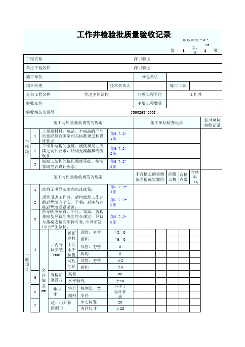 工作井检验批质量验收记录