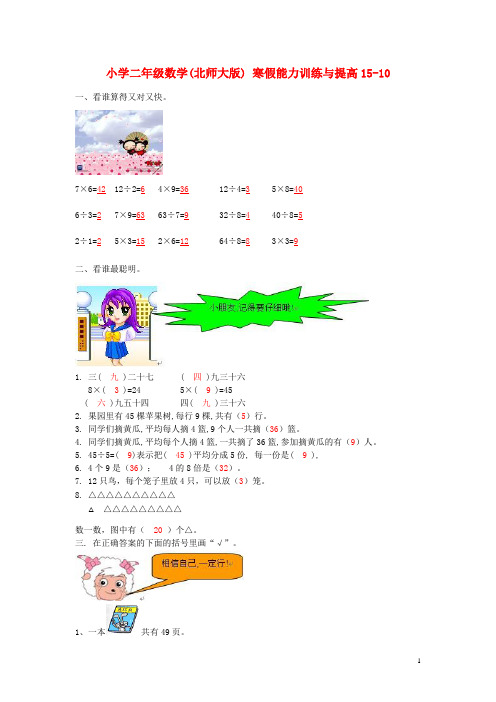 二年级数学寒假能力训练与提高1510 北师大版