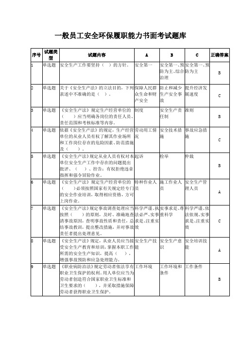 一般员工HSE履职能力试题库