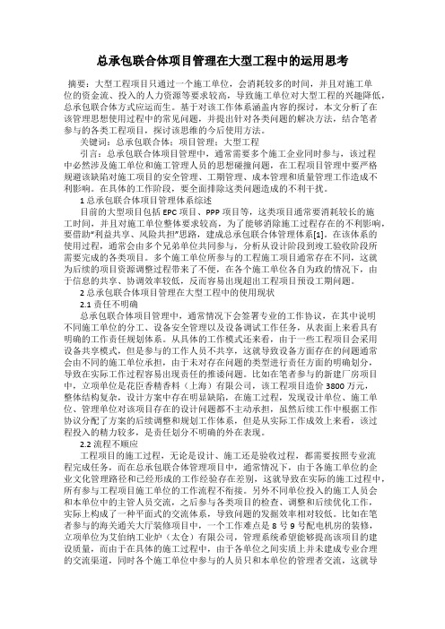 总承包联合体项目管理在大型工程中的运用思考