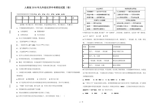 人教版2018年九年级化学中考模拟试题