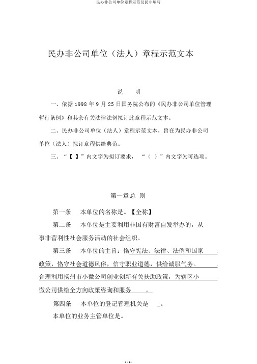 民办非企业单位章程示范仅民非填写