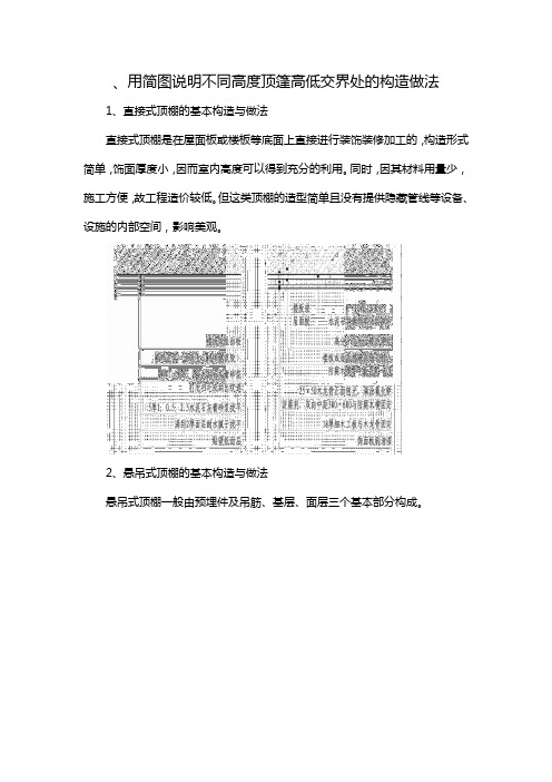 用简图说明不同高度顶篷高低交界处的构造做法