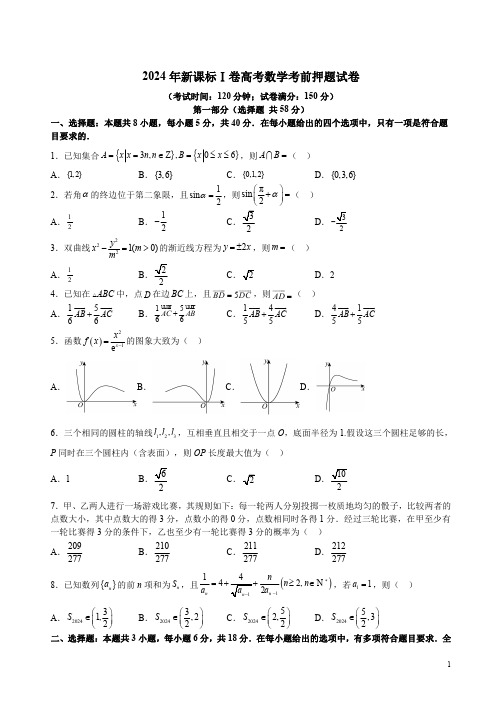 2024年新课标Ⅰ卷高考数学考前押题试卷附答案解析