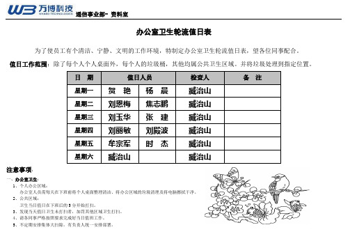 (最棒)办公室卫生轮流值日表