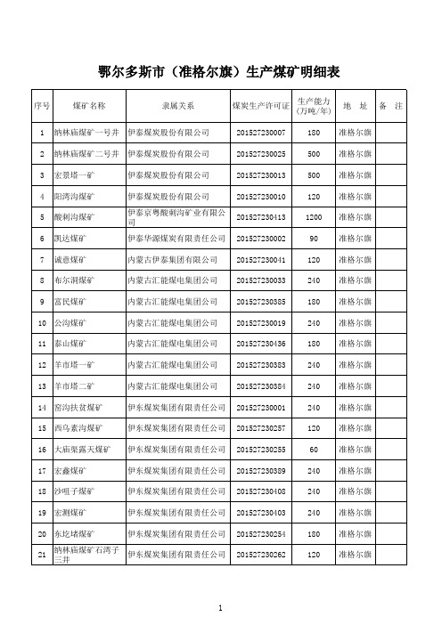 生产煤矿明细表