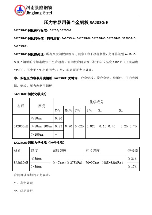 压力容器用镍合金钢板SA203GrE