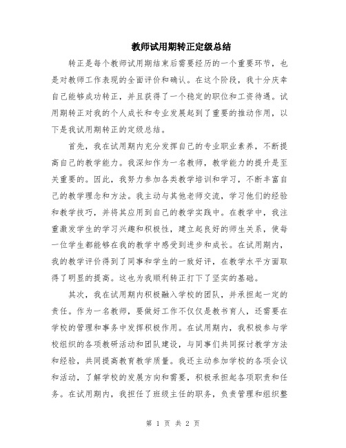 教师试用期转正定级总结