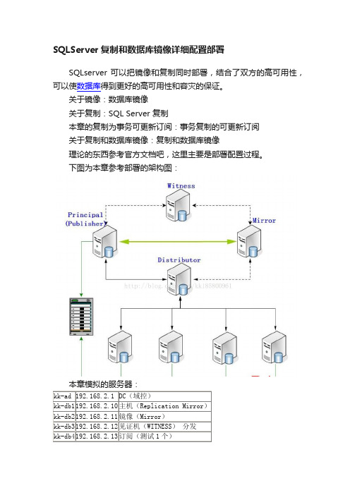 SQLServer复制和数据库镜像详细配置部署