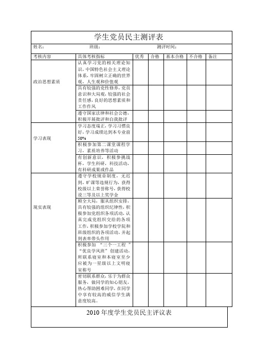 学生党员民主测评表1