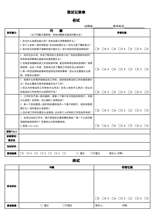 销售代表面试记录表(动机测试版)_1