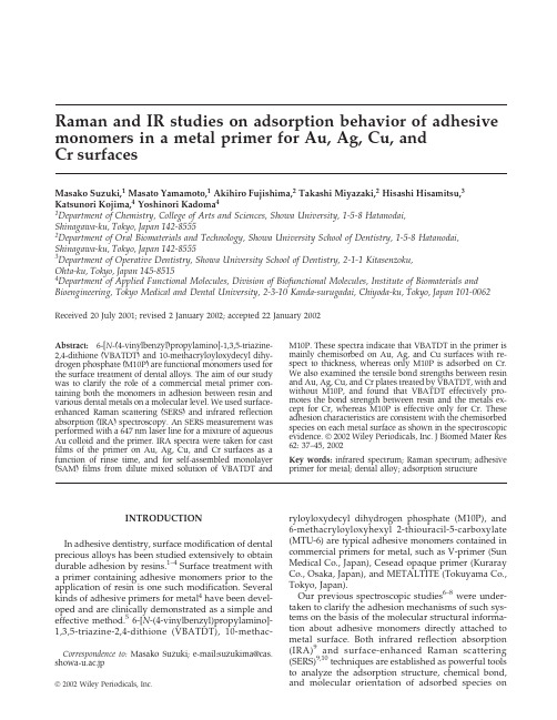 Raman and IR studies on adsorption behavior of adhesive monomers in a metal primer for Au Ag Cu and