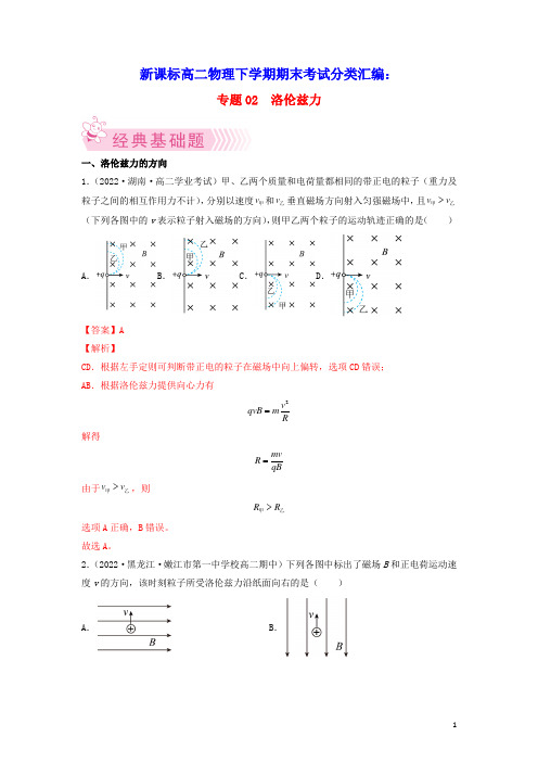 新课标高二物理下学期期末考试分类汇编洛伦兹力(含答案及解析)