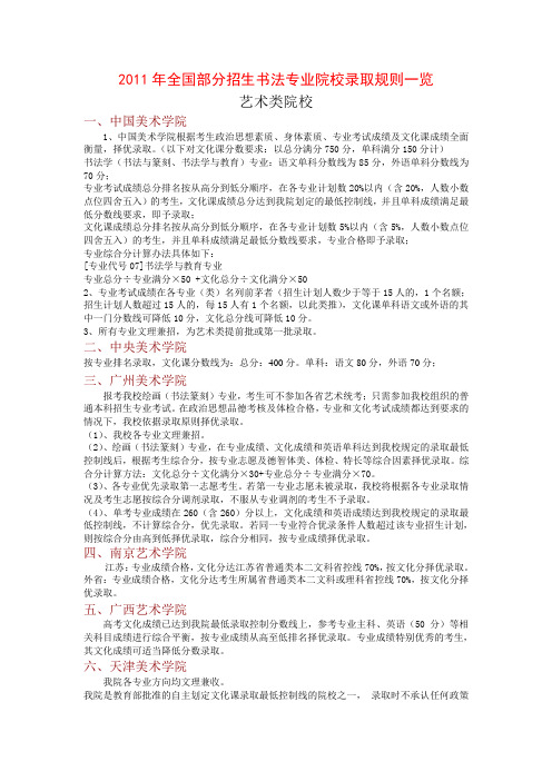 2011年全国部分招生书法专业院校录取规则一览