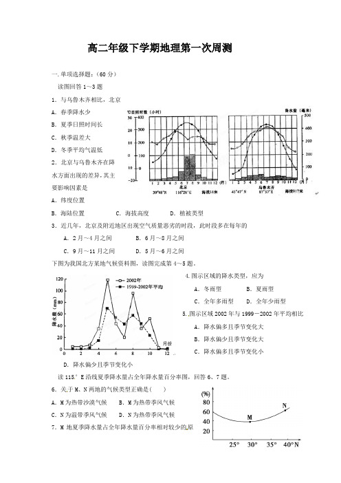 2019年高二年级下学期地理第一次周测11