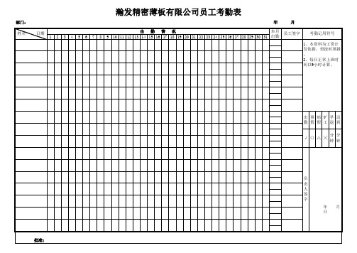 员工考勤表标准模板