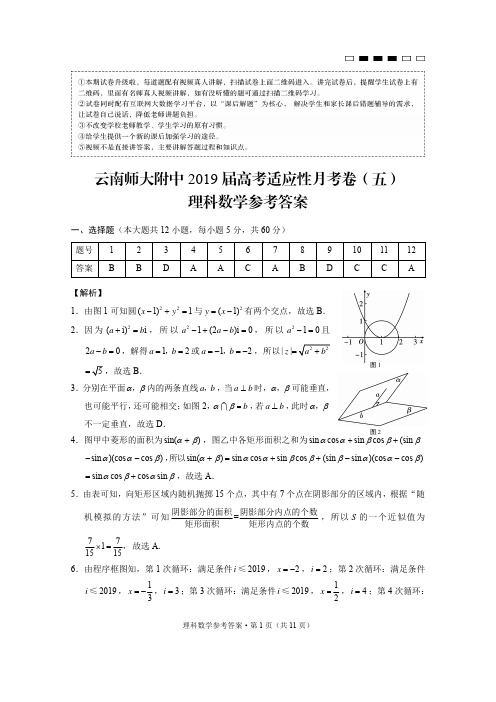 云南省师范大学附属中学2019届高三第五次月考数学(理)答案