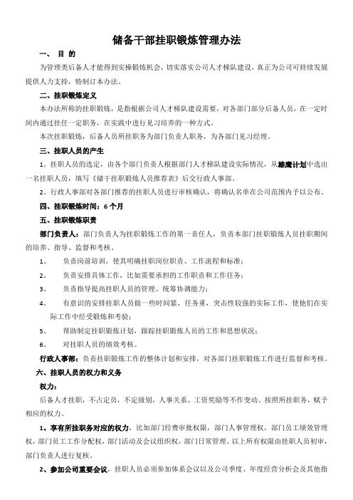 后备人才挂职锻炼管理办法