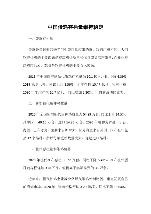 中国蛋鸡存栏量维持稳定