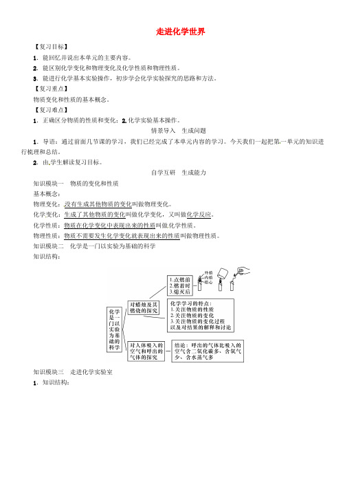 2016年秋九年级化学上册 第1单元 走进化学世界复习导学案 (新版)新人教版