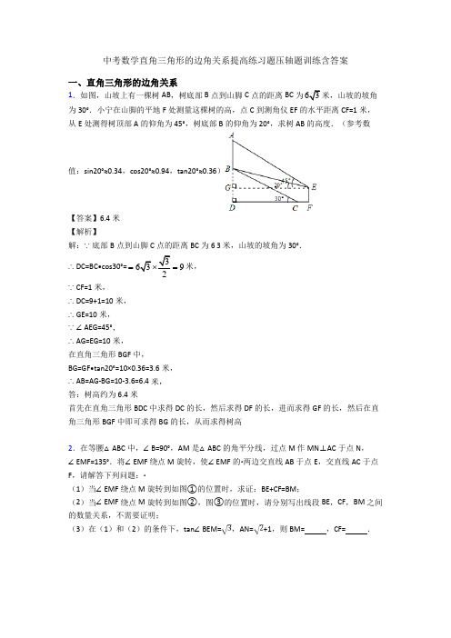 中考数学直角三角形的边角关系提高练习题压轴题训练含答案