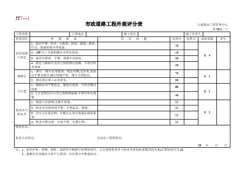 地方市政工程外观评分表(道路、桥梁、排水、地道、绿化、亮化、交通设施)