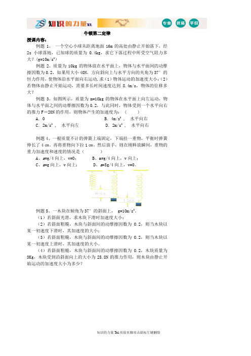 高中物理经典：牛顿第二定律 经典例题