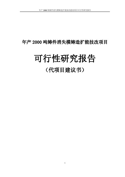 年产2KT吨铸件消失模铸造扩能技改建设项目可行性研究报告