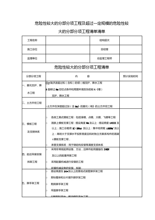 危险性较大的分部分项工程及超过一定规模的危险性较大的分部分项工程清单清单.docx