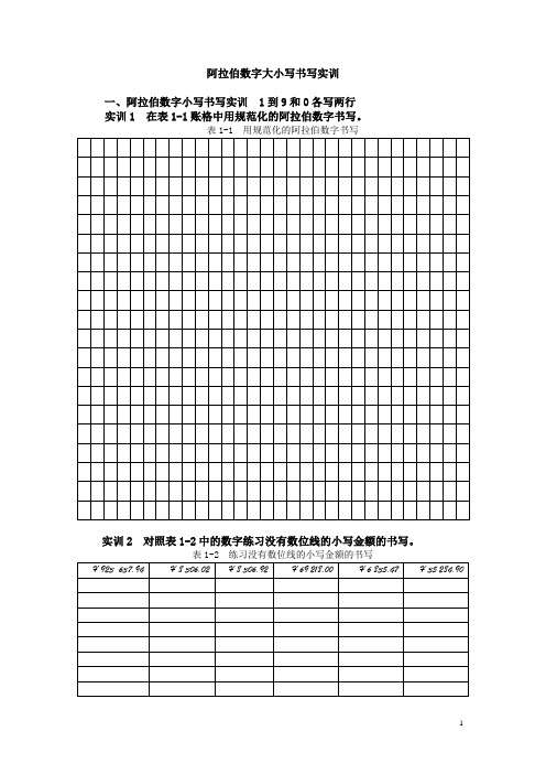 阿拉伯数字大小写书写实训