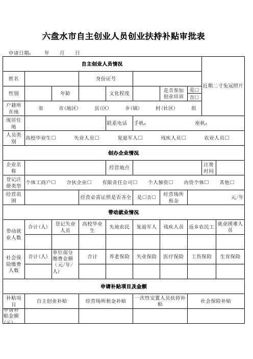 创业扶持补贴审批表