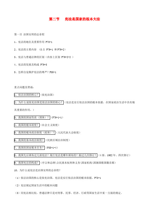 九年级政治全册第六课参与政治生活第二节宪法是国家的根本大法课堂笔记及背书提纲新人教版