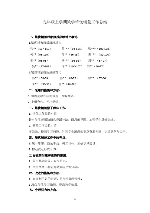 九年级上学期数学培优辅差工作总结2