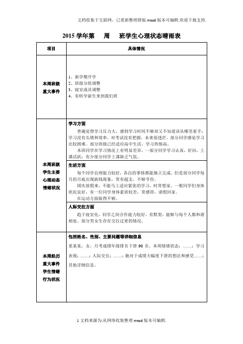 班级心理委员观察记录表