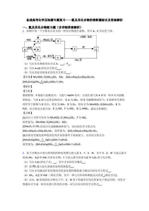 备战高考化学压轴题专题复习——氮及其化合物的推断题综合及答案解析