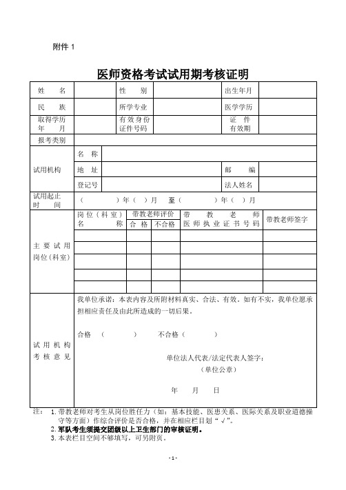 医师资格考试网上报名表格