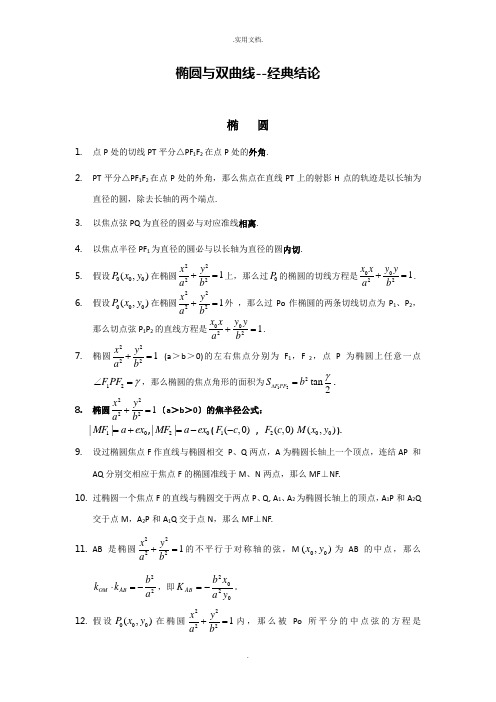 圆锥曲线常用结论(无需记忆-会推导即可)