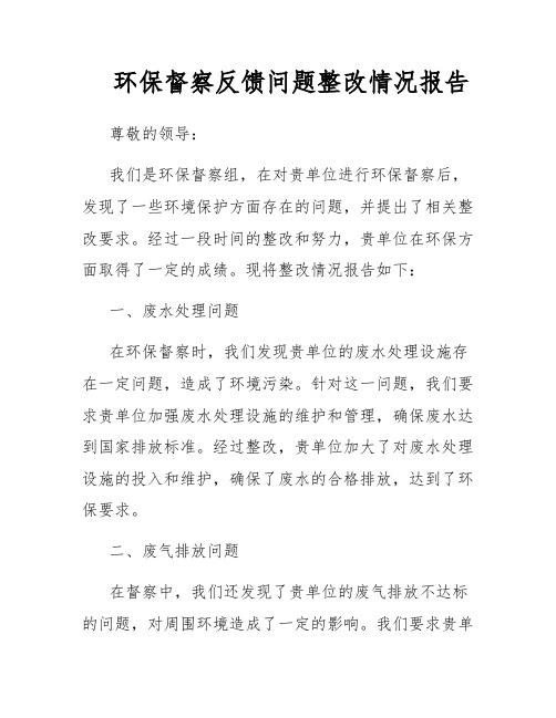 环保督察反馈问题整改情况报告