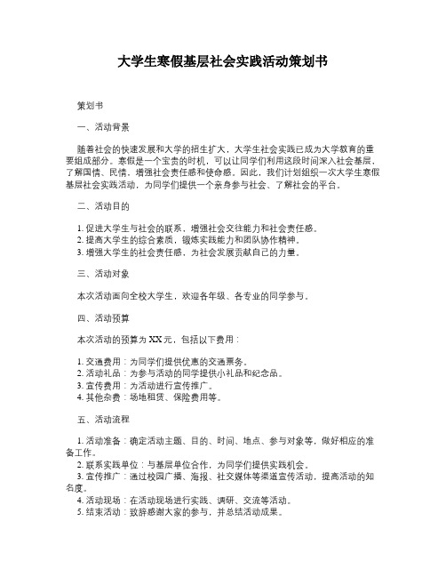 大学生寒假基层社会实践活动策划书