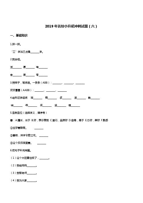 2019年小升初名校语文冲刺试题(6)  人教新课标  含答案