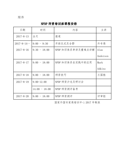 NPDP师资培训班课程安排【模板】