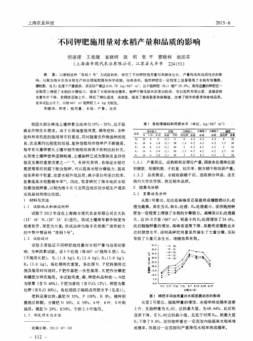 不同钾肥施用量对水稻产量和品质的影响