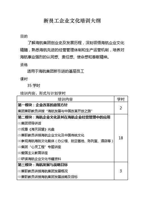 新员工企业文化培训大纲