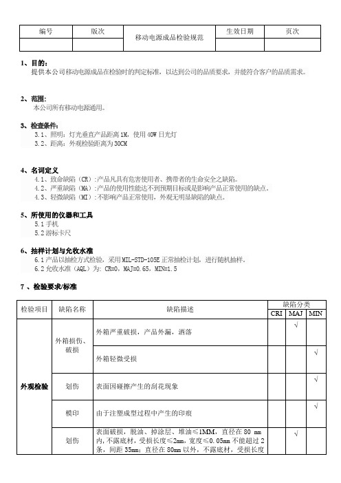 移动电源成品检验规范