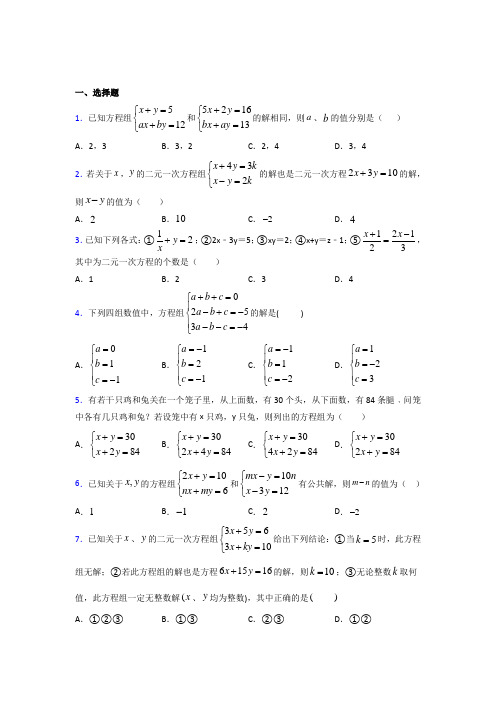 济南市七年级数学下册第八章【二元一次方程组】经典测试(专题培优)