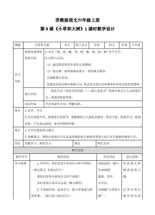 六年级上册语文教案-小草和大树∣苏教版