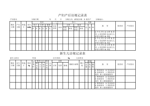 产妇产后访视记录表