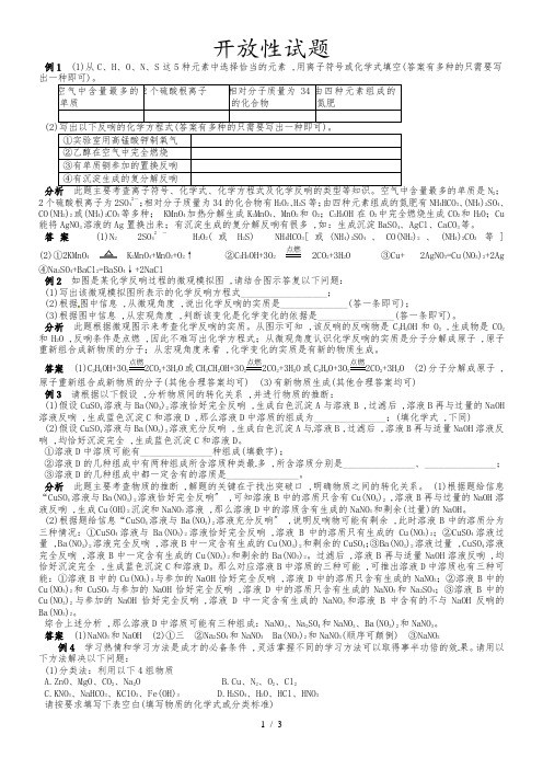 中考化学复习热点题型：开放性试题