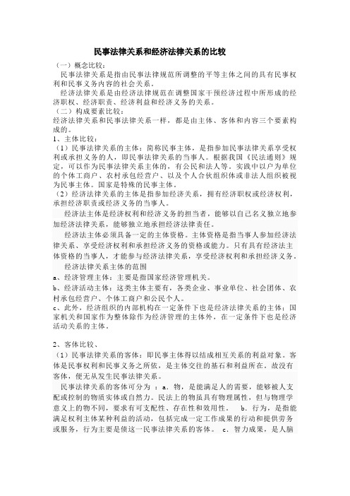 民事法律关系和经济法律关系的比较