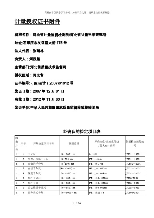 【精品】河北省计量监督检测院计量授权证书新